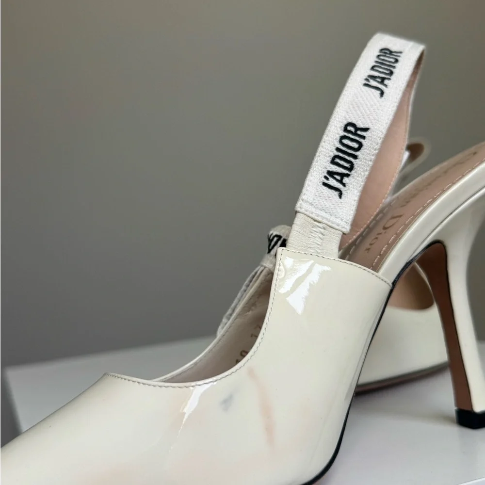 Christian Dior J’Adior Slingback Pumps Size 39 | Cream Patent Leather - Picture 2 of 10